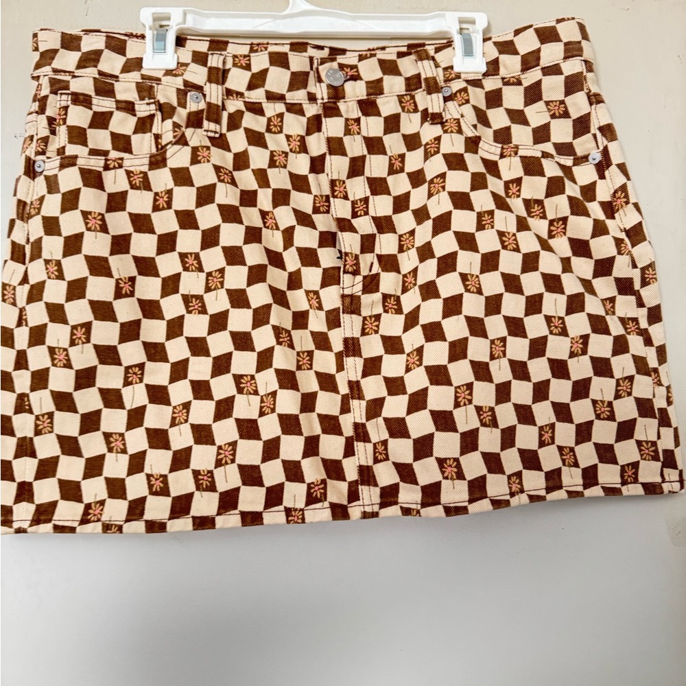 Madewell Brown and White Checkered mini Skirt
